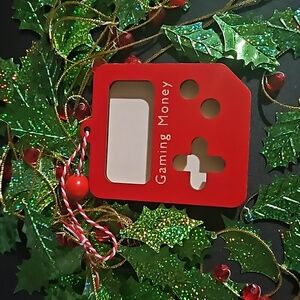 Wooden Gaming Money Red Ornament Money / Bill Holder NWOT
